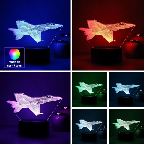 Luminária De Mesa Led 3D | Avião Militar - Caça