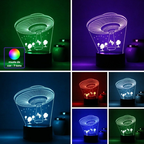 Luminária De Mesa Led 3D | Nave Espacial Abduzindo