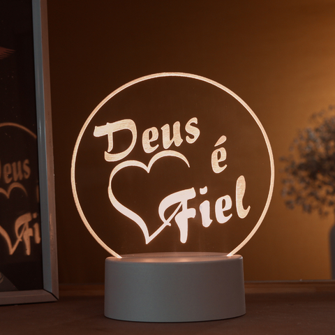 Luminária Led - Frase "Deus é Fiel"
