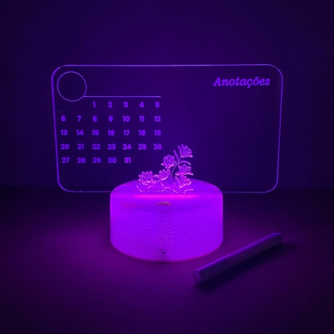 Luminária De Mesa Led 3D | Calendário de Escrever + Caneta - PopLumos