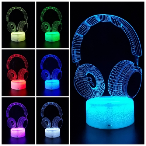 Luminária De Mesa Led 3D | Fone de Ouvido - Headset