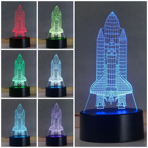 Luminária De Mesa Led 3D | Foguete Espacial
