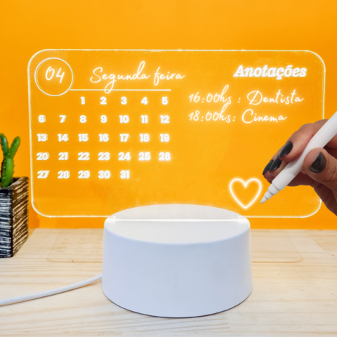 Luminária De Mesa Led 3D | Calendário de Escrever + Caneta na internet