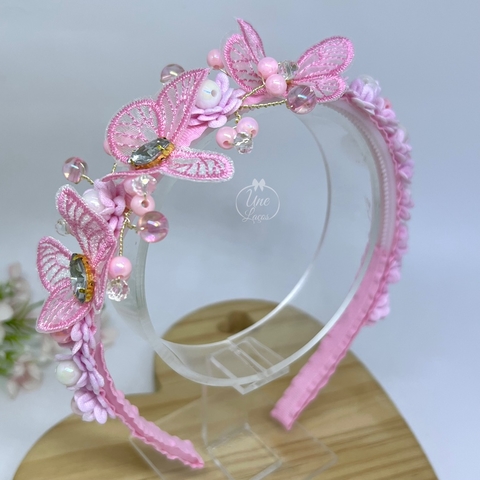 Tiara Jardim/Borboletas Rosa