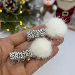 Hair Clips Pompom/Prata (PAR)