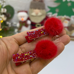 Hair Clips Pompom/Vermelho