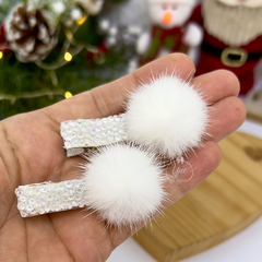 Hair Clips Pompom/Branco