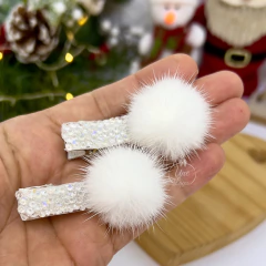 Hair Clips Pompom/Branco (PAR)