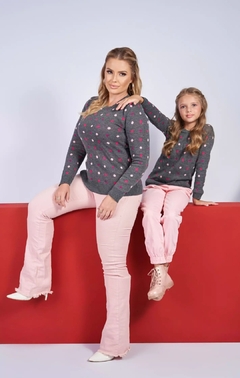 Kit Tricôs Poá Cinza - Adulto e infantil - comprar online
