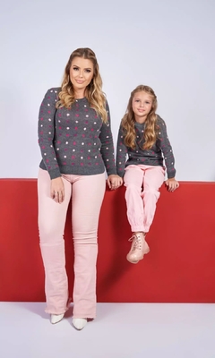 Kit Tricôs Poá Cinza - Adulto e infantil - loja online