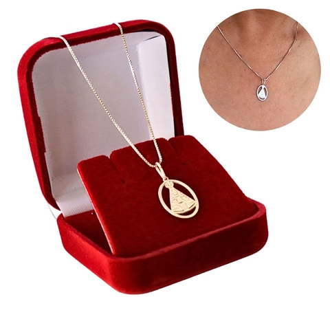 Colar Feminino Prateado Pingente Nossa Senhora Aparecida
