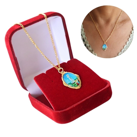 Colar com Medalha N Sra de Fátima Dourado Caixa Veludo 50 - comprar online