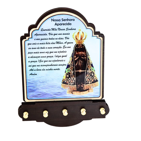 Porta Chaves MDF Nossa Senhora Aparecida foto Resinada 21cm
