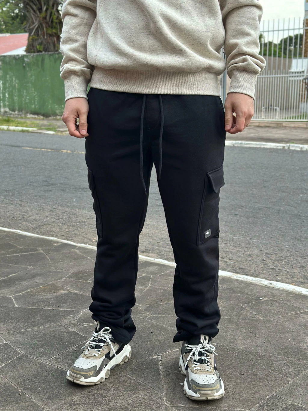 Calça Cargo Moletom Nicoboco Preto