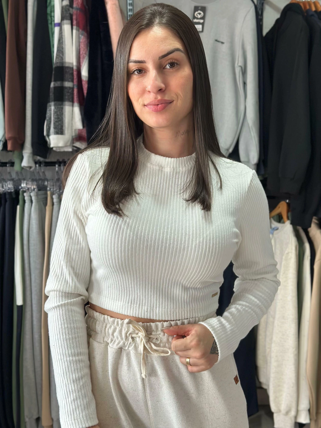 Blusa Cropped Canelado Vanton Off White