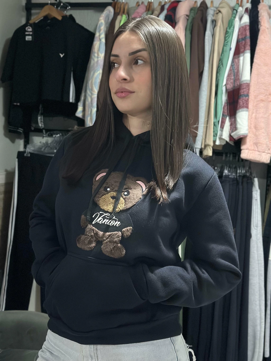 Moletom Vanton Feminino Ursinho Preto