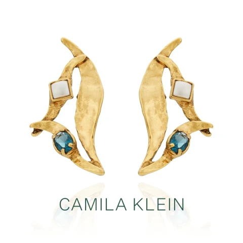 Brinco Médio Pérola e Cristais Ofertar Ouro Velho | Camila Klein