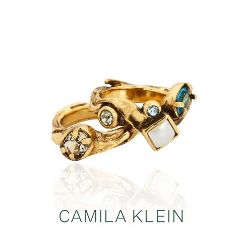 Kit de Aneis Pérola e Cristais Ofertar Ouro Velho | Camila Klein