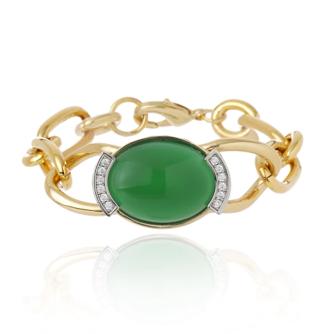 Pulseira Elos com Cristal Verde em Banho Ouro 18K | Cristina Sabatini - comprar online