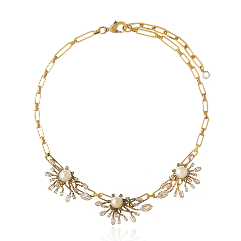 Colar Pérolas e Cristais Vitória Ouro Vintage | Claudia Arbex