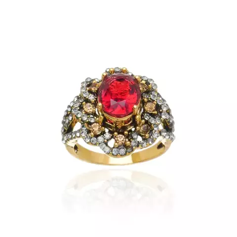 Anel Charlotte Cristais Rubelita Ouro Vintage | Monica Di Creddo - comprar online
