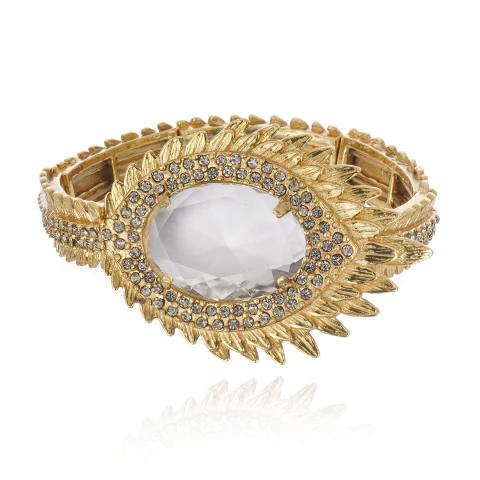 Pulseira Cristais Transparente Pavão Ouro Vintage | Claudia Arbex - comprar online