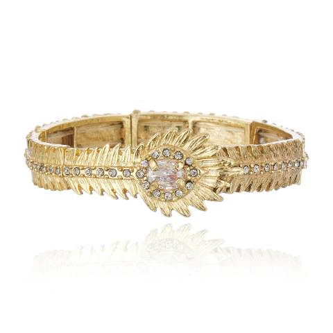 Pulseira Cristais Transparentes Pavão Ouro Vintage | Claudia Arbex - comprar online