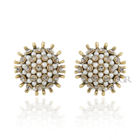 Brinco Botão Pérolas e Cristais Ouro Vintage | Nino Bran - comprar online