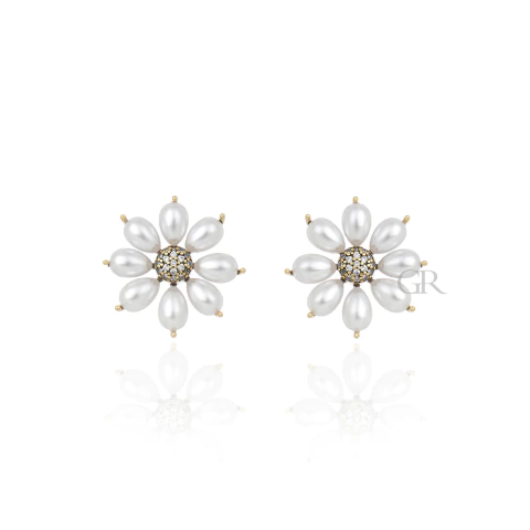 Brinco Flor de Pérolas e Cristais Ouro Vintage | Nino Bran - comprar online