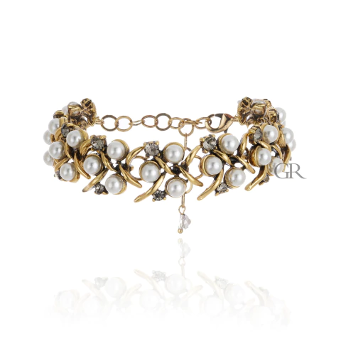 Pulseira Pérolas e Cristais Ouro Vintage | Nino Bran - comprar online