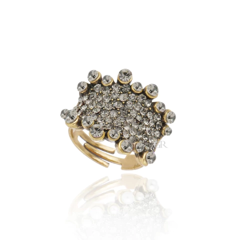 Anel Ajustável Cristais Black Diamond Ouro Vintage | Nino Bran - comprar online
