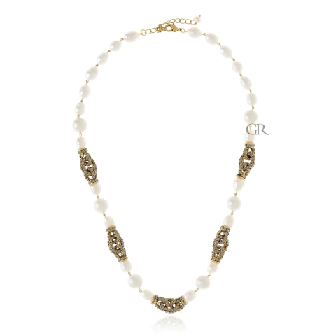Colar Pérolas Naturais e Cristais Ouro Vintage | Nino Bran - comprar online