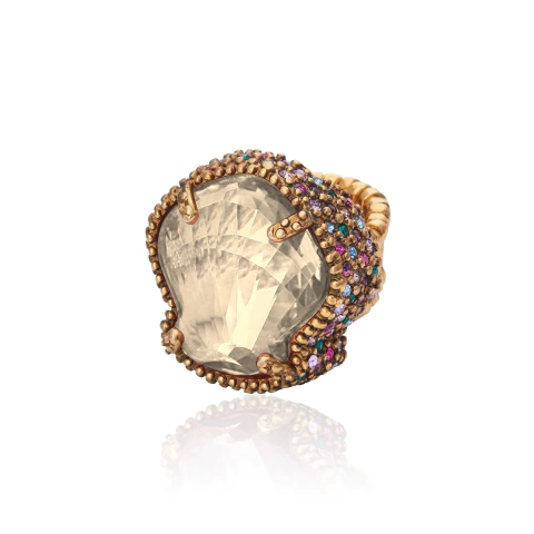 Anel Cristaal Transparente Concha ouro Velho | Camila Klein