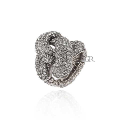 Anel Ajustável Cristais Prata Vintage | Nino Bran - comprar online