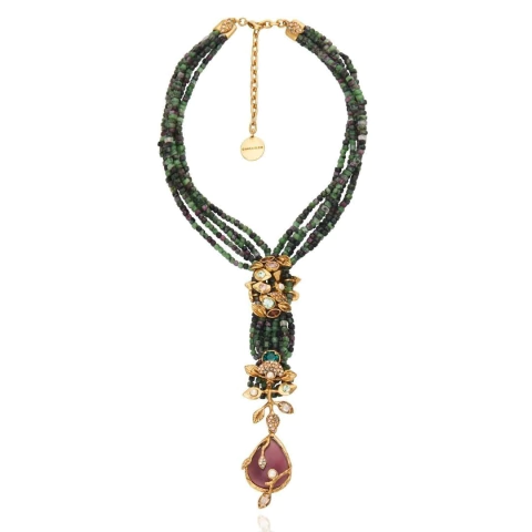 Colar Tie (Gravata) Pedras Naturais Pétalas de Buganvilia Ouro Velho | Camila Klein - comprar online