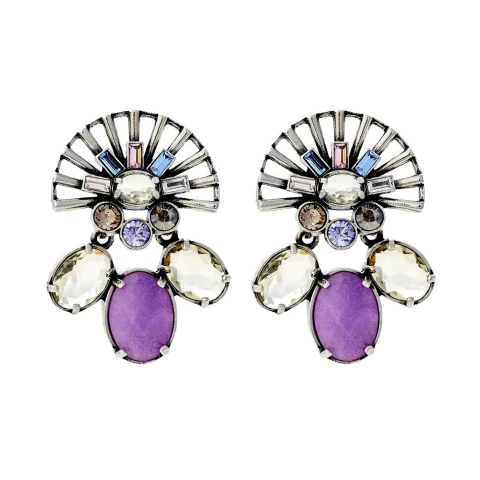 Brinco Conceito Com Pedra Natural Jade Piña Prata Velho | Camila Klein