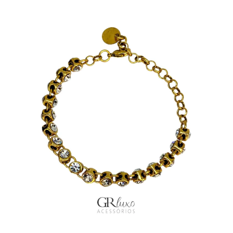 Pulseira Riviera cristal transparente ouro velho M | Morena Canela