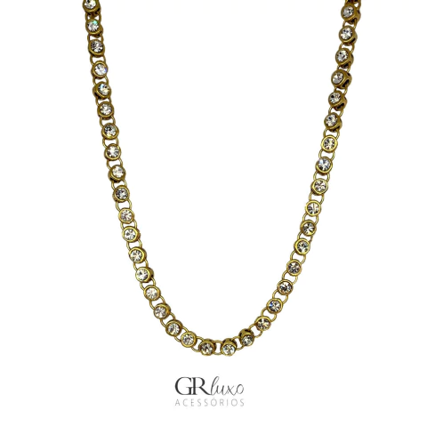Colar Riviera cristais transparentes ouro velho M | Morena Canela - comprar online