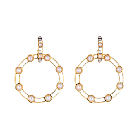 Brinco Isis dois em um transparente e pérolas Ouro | Cristina Sabatini