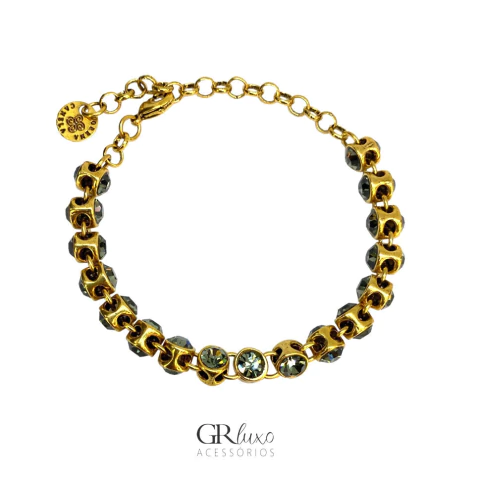 Pulseira Riviera cristal black diamond ouro velho G | Morena Canela