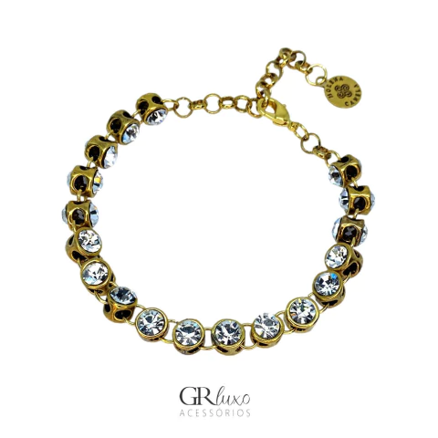 Pulseira Riviera cristal transparente ouro velho G | Morena Canela