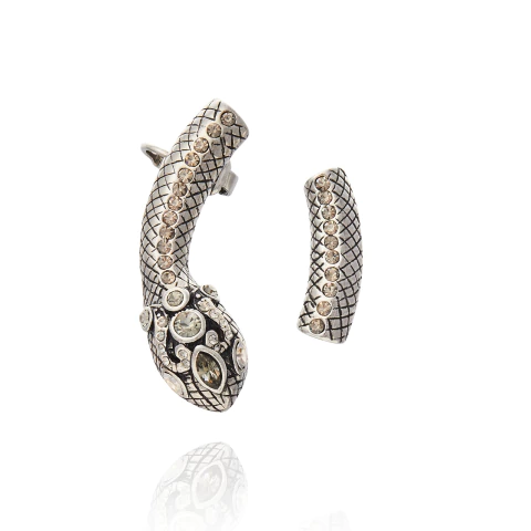 Ear Cuff Cobra Com Cristais - Regeneração Prata Velho | Camila Klein