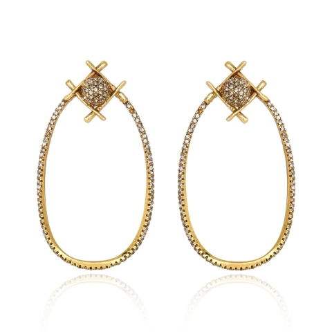 Brinco Argola estilizada Cruzada Ouro Vintage | Claudia Arbex - comprar online