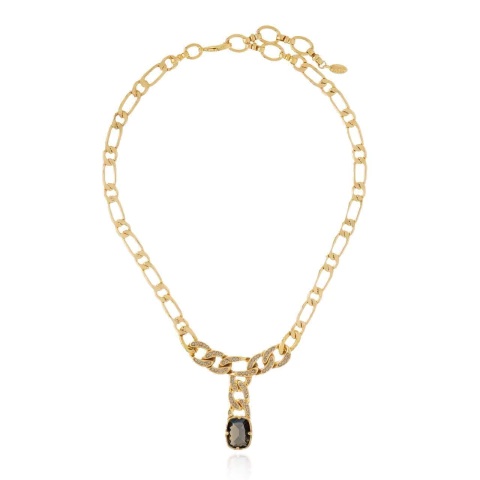 Colar Tie Cristais Elos Rock Lovers Ouro Vintage | Claudia Arbex - comprar online