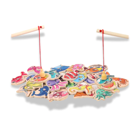 Brinquedo de Pescaria Magnética Montessori de Madeira