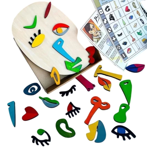 Quebra-cabeças de rosto Montessori de madeira