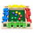 Jogo educativo Matemática Fecha Caixa com peças coloridas numeradas e dados coloridos em tabuleiro de madeira