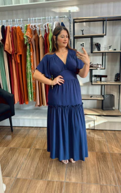 Vestido Sandra em Viscose - Azul Marinho - comprar online