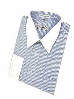 Camisa Azul Puños y cuello Blanco en internet