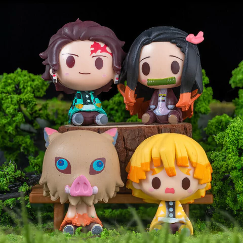 Conjunto 4 Miniaturas Demon Slayer | Tanjiro, Nezuko, Zenitsu e Inosuke